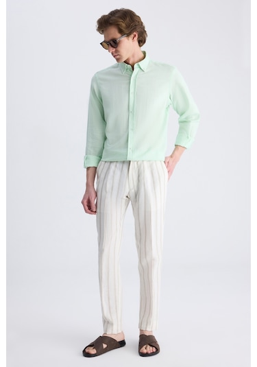Twn Slim Fit Ekru Armürlü %100 Keten Jogger Pantolon 4ec03tl133242 E01