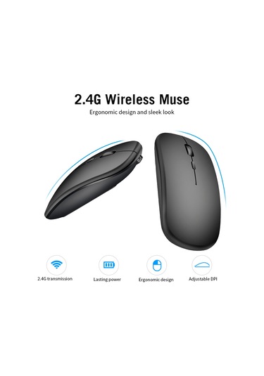 Monyee Şarj Edilebilir 2.4g Kablosuz Sessiz Fare, İnce Tasarım, Uzun Pil Ömrü, Ergonomik, Gri Optik