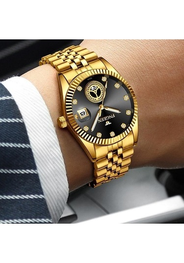 Novahub Fngeen 7010 Orta Yaşlı Erkekler Aydınlık Takvim Kuvars Saat Altın Altın Yüzey Arasında Çok Renkli Çok Renkli