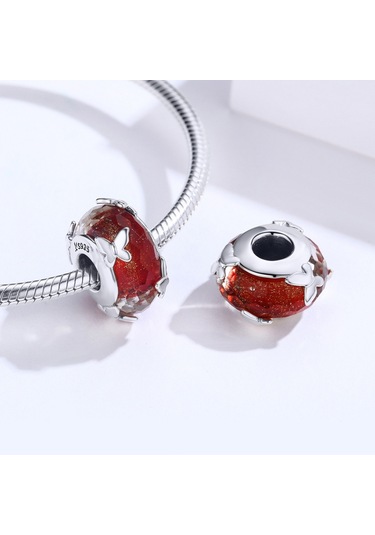 S925 Ayar Gümüş Kolye Kırmızı Sırlı Boncuk Kelebek Boncuk Dıy Bilezik Kolye Aksesuarları Çok Renkli