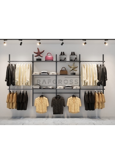 Mağaza Raf Sistemi, Askılık Sistemi, Butik, Mağaza Stand-245 200 Siyah