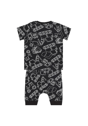 Denokids Araba Erkek Bebek Siyah T-shirt Kapri Şort Takım Siyah