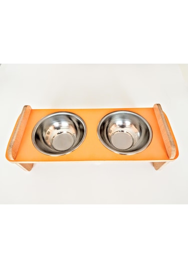 Ahşap Ayaklı İkili Köpek Mama Ve Su Kabı