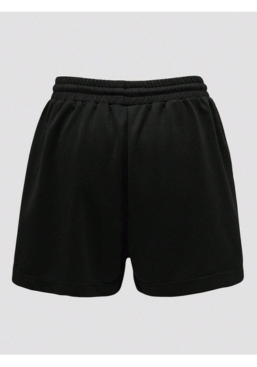 Ağ Penye Şort - Siyah Baskılı Kısa Kordonsuz Siyah