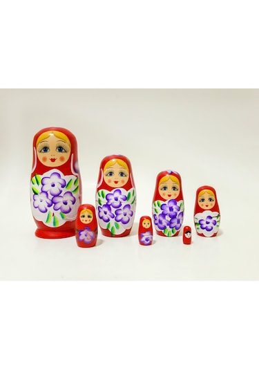Mobgift Ahşap Tombul Iç Içe Matruşka Bebek 7li Set Kırmızı