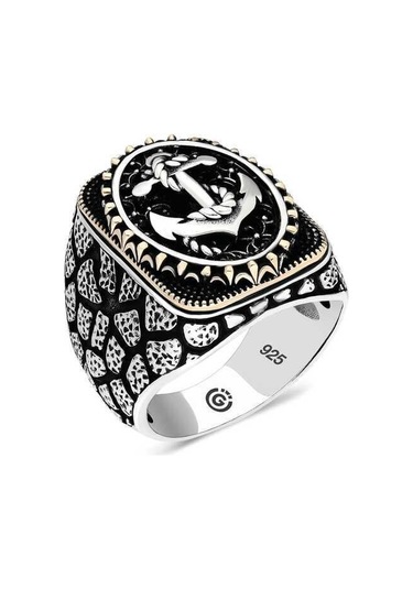 Gümüş Deniz Çapası Oval Erkek Yüzük-203206 Çok Renkli