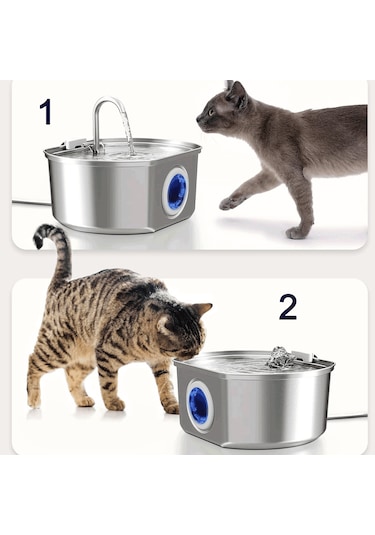 Ecronicword Paslanmaz Çelik Evcil Hayvan İçme Çeşmesi Kedi Köpek 3.2l W12