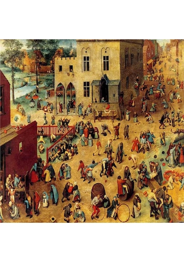 Pieter Brueghel Çocuk Oyunları Ve Eserleri Doğal Taş Bardak Altlığı 4'lü Set - Natural Stone Coasters - Taş Çok Renkli