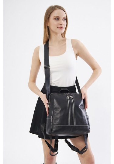 Derinss Dkb372 Hakiki Deri Siyah Kadın Sırt Ve Omuz Çantası 001