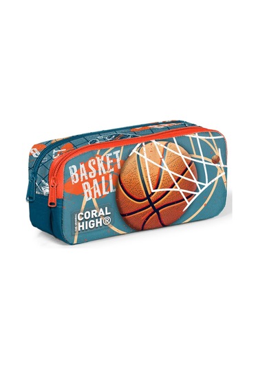Coral High Kids Nefti Turuncu Basketbol Desenli İki Bölmeli Kalem Çantası 12084