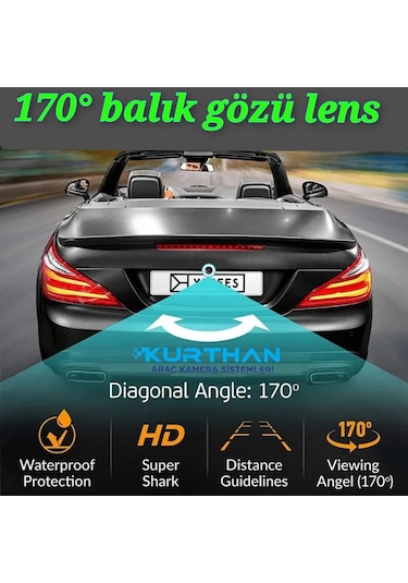 170 Açılı Balık Gözü Lens Ön Yan Arka Kullanıma Uyumlu 12 Volt