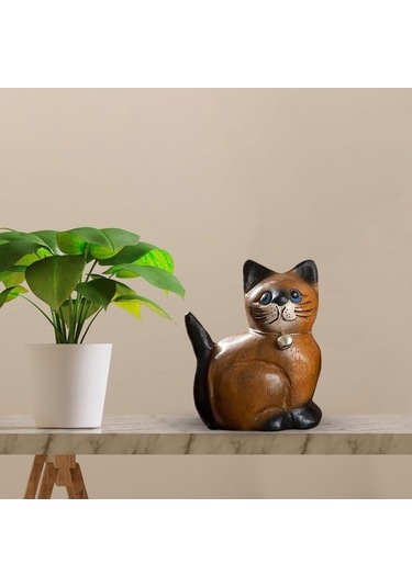 Opulentliving Kedi Heykeli Ahşap Oyma Süs Yatak Odası Dekorasyonu S Baş Sağ S Baş Sağ