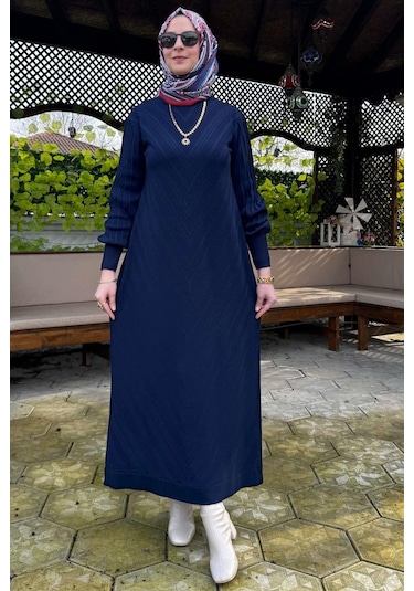 Yağmur Triko Elbise Lacivert Normal