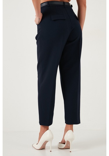 Lela Regular Fit Yüksek Bel Düz Paça Kemerli Bayan Pantolon 68350938 Lacivert
