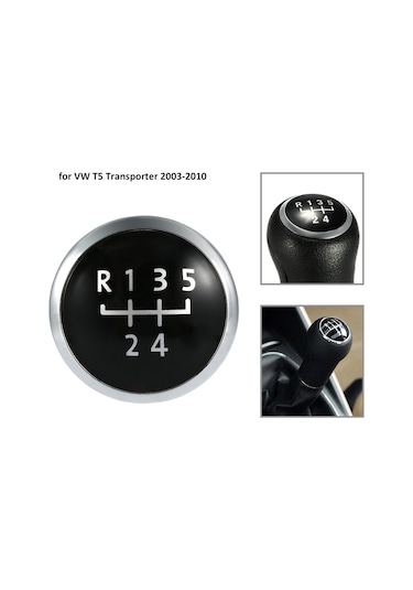Wezone Vw T5 Transporter 2003-2010 İçin 5 Vites Vites Kolu Emblemi Kapak, Siyah-gümüş, 37mm, Dayanıklı Malzeme, Kolay Kurulum Siyah