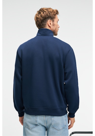 BAXTER Erkek Dik Yakalı Fermuarlı Relaxed Lacivert Sweatshirt