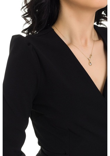 Ayhan Kadın Büyük Beden Kruvaze Yaka Belden Bağlama Detaylı Krep Elbise 1246 Siyah Siyah