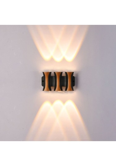 6 Watt Gün Işığı Ledli Dış Mekan, Bahçe, Teras, Balkon, Kamelya, Veranda Apliği, Bahçe Duvar Armatür Siyah Gold