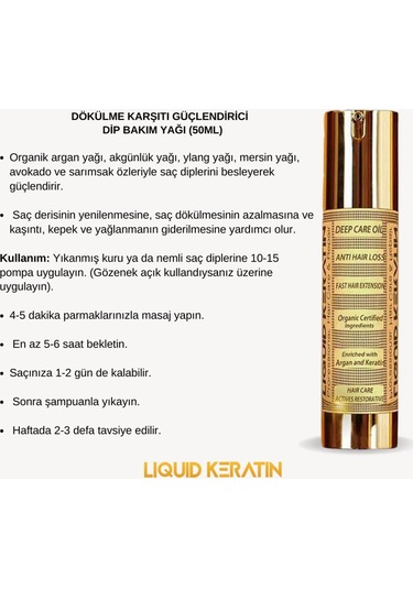 Dökülme Önleyici Saç Güçlendirici Doğal Keratin Dip Bakım Yağı 50ml