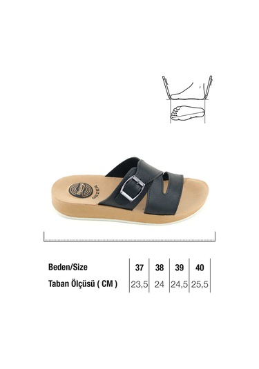 Gezer Kadın Yazlık Alt Taban Pu Suni Deri Tek Toka Ayarlanabilir Rahat Masaj Taban Günlük Terlik Siyah