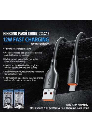 Wk Wdc-67m Kinkong 1m 12w Pvc Veri Kablosu, Arayüz: Usb'den Mikro Beyaz