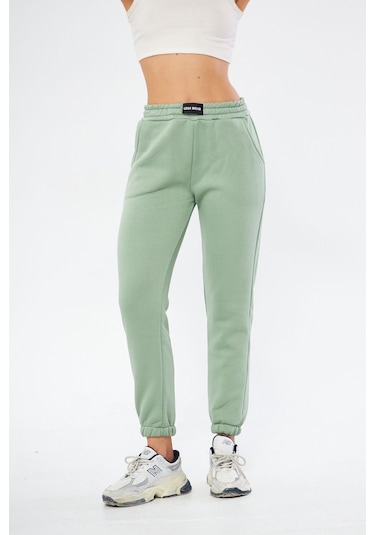 Lesa Wear Yüksel Bel Jogger Şardonlu Eşofman Altı Paçası Lastikli Çağla