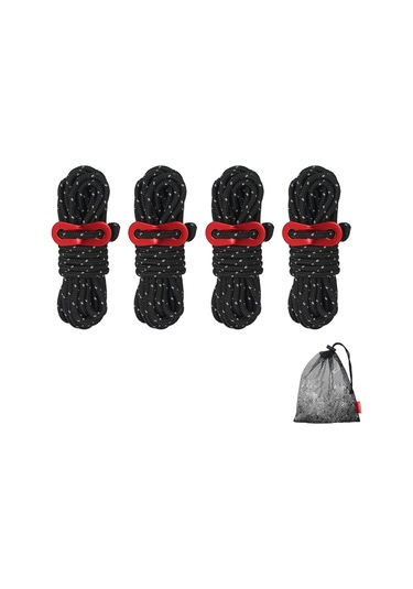 Monyee Kamp Çadırı İçin 4mm Nilon Yansıtıcı Rope Seti, Rüzgar Dayanıklı, 4 Adet, Saklama Çantasıyla, Siyah Siyah