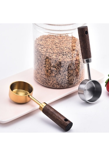Sones 15ml Ahşap Saplı Paslanmaz Çelik Ölçüm Kaşığı Kahve Tozu Süt Tozu Kaşığı, Renk: Altın