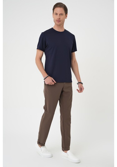 Comfort Fit Bisiklet Yaka Esnek Pamuk Casual Koyu Lacivert Tişört Ts 885 Lacivert