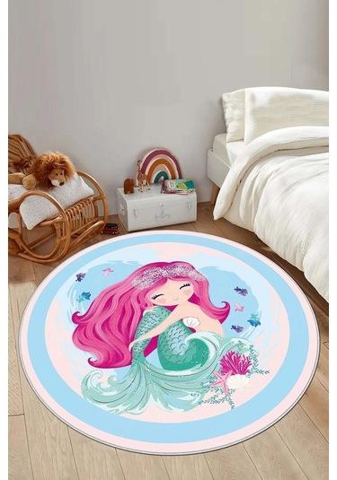 West Home Makinede Yıkanabilir Kaymaz Taban Leke Tutmaz Yuvarlak Çocuk Halısı Oyun Matı Wh 551 Blue Yuvarlak Mavi