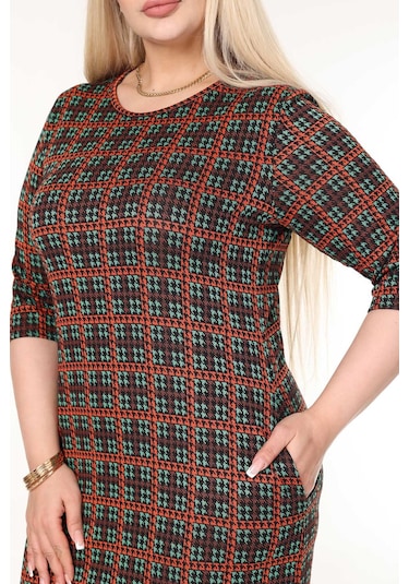 Çift Cepli Kışlık Büyük Beden Esnek Elbise 17c-2635 Desenli