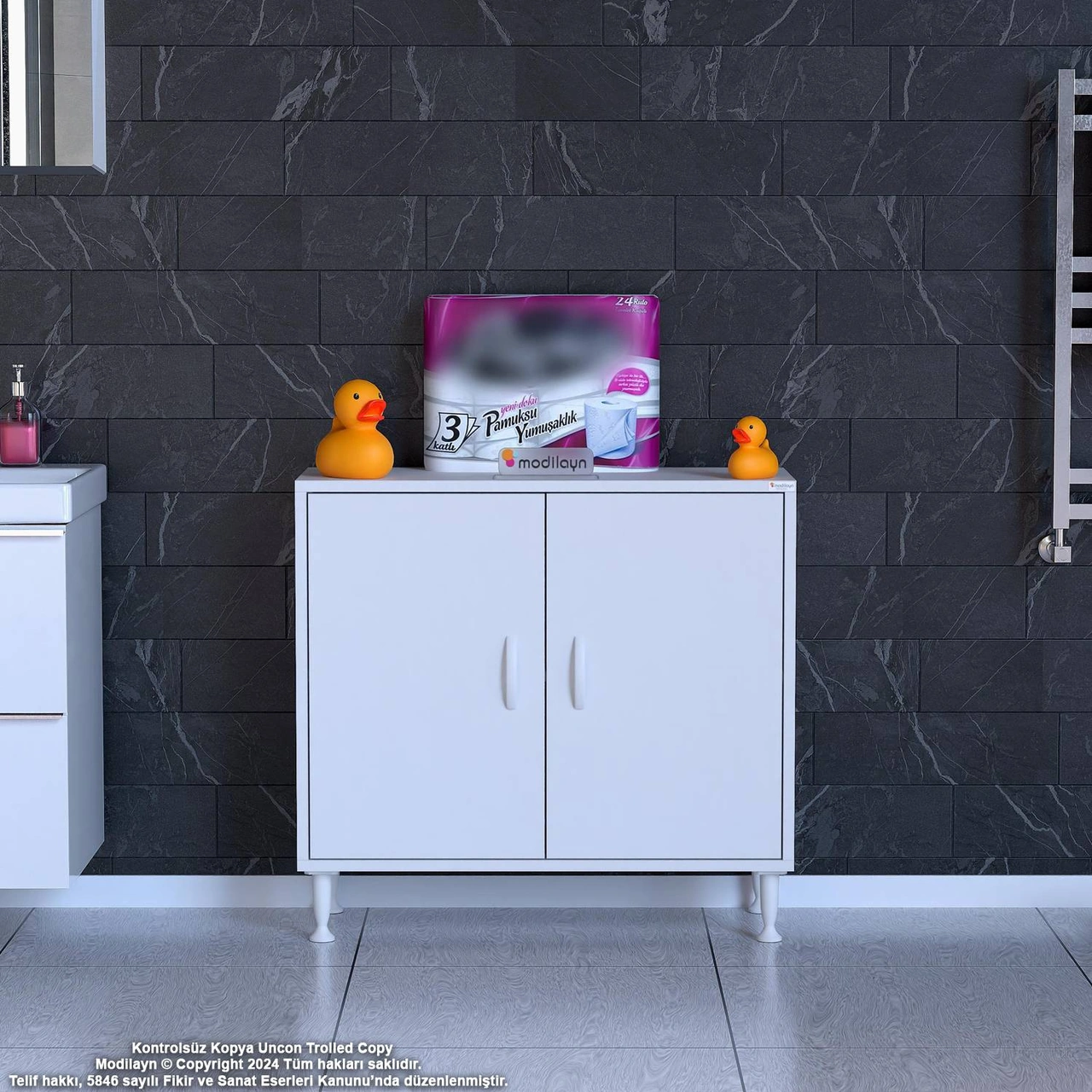 Efil Dolap Dar Alanlar İçin Çok Amaçlı Dolap Çift Kapaklı 2 Göz Raf Dolap 80x75x32,5 Cm Beyaz