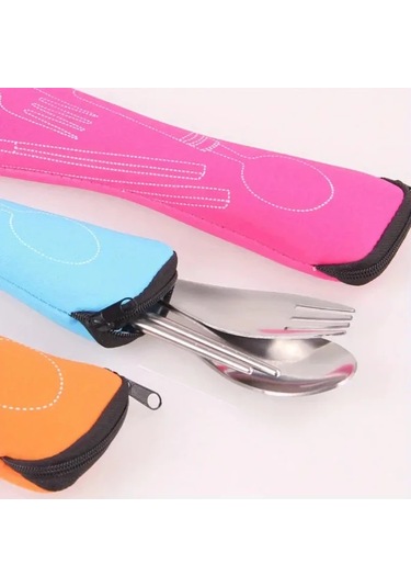 Chuangyinshop Mavi Fermuarlı Sızdırmaz Çatal Bıçak Organizer Çantası Kamp Ofis Seyahat Mavi 1 Adet