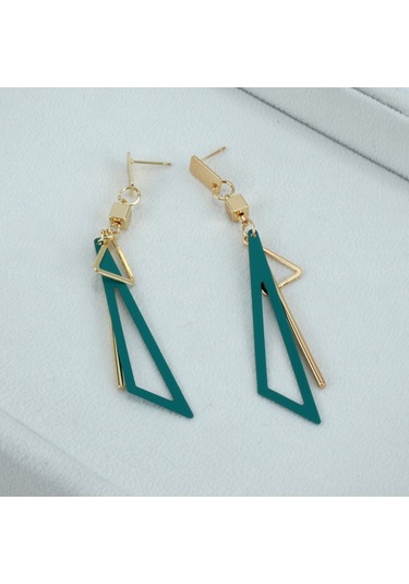 Wezone Yeşil Aksesuarlı Geometrik Triko Küpe - Gold Tonlu, Hafif, Gündelik & Özel Günler İçin, Kadınlar İçin Pendent Tasarım Gold