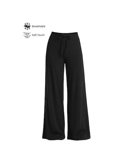 Cottonhill Siyah Viskon Basic Yüksek Bel Bol Paça Bağcıklı Kadın Pantolon Cottonhill Siyah Viskon Basic Yüksek Bel Bol Paça Bağcıklı Kadın Pantolon