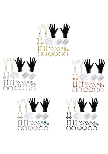 Dolıty 42 Parça Profesyonel Piercing Seti Gümüş-1.2x6+3 Çok Renkli