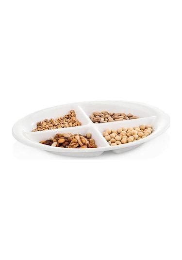 Külsan Thermoset Tina 4 Bölmeli Oval Tabldot 36x26 Cm - Beyaz