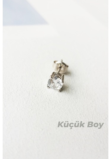 MorMajor Silver Tekli Ithal Küçük Boy Tektaş Gümüş Küpe-7480