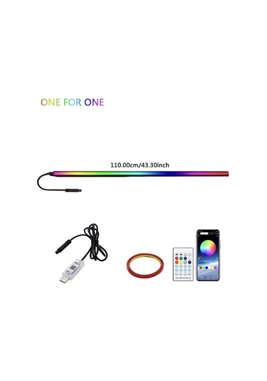 Seametal Led Senfoni Ortam Işığı Araba İç Usb Dekorasyon Atmosfer Neon Rgb Gökkuşağı Akrilik Şerit App Uzaktan Kumanda 1pc Strip 75cm+25cm