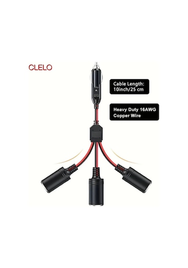 Boatshop1 Clelo 1den 3e Siyah Araba Sigara Cakmagi Bolucu Adaptor Guc Sarj Portu 12v 24v Fis Soketi 3 Yollu Bolucu 25.4 Cm Uzatma Kablosu 16awg 15a Sigorta