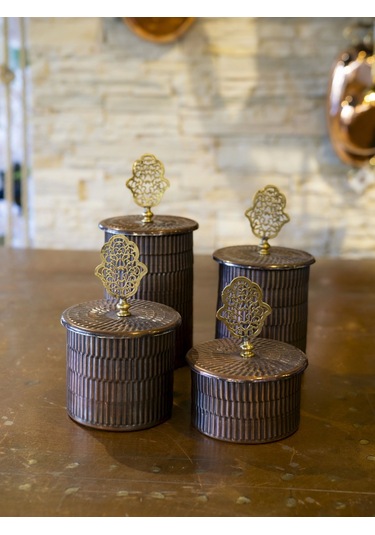 Bakır Baharat Takımı 4 Lü Tırtıklı Model Oksit Renk Oksit Bakır