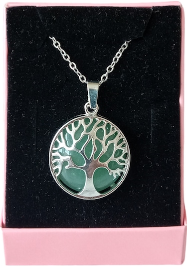 Yeşim Doğal Taşlı Hayat Ağacı Çelik Kolye - Kadın