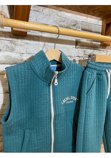 Laciel Paris Yelekli Çocuk Takım Kapitone Kumaş Unısex Yeşil