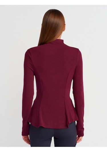 Dilvin 32038 Uzun Kollu Peplum Top-bordo Bordo