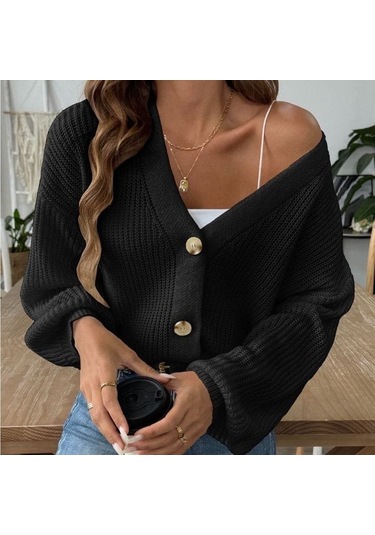 The İstanbul Kadın Önü Düğmelitriko Hırka Siyah