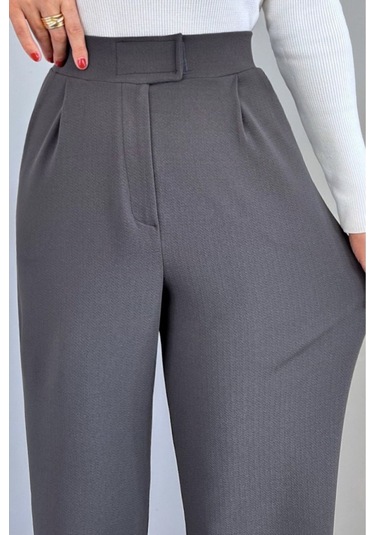 Kadın Likralı Cırt Kapama Lacivert Geniş Paçalı Rahat Palazzo Pantolon Gri