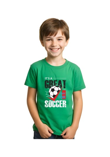 Unisexs Çocuk Düz Kısa Kollu T-shirt Yeşil