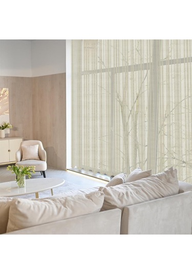 Keten Görünümlü Düz Tül Perde Pilesiz Krem-2422-krem
