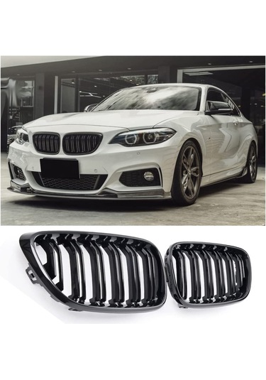BMW F22 2014-2018 2.SERİ PARLAK SİYAH ÇİFT ÇİZGİ M2 ÖN PANJUR