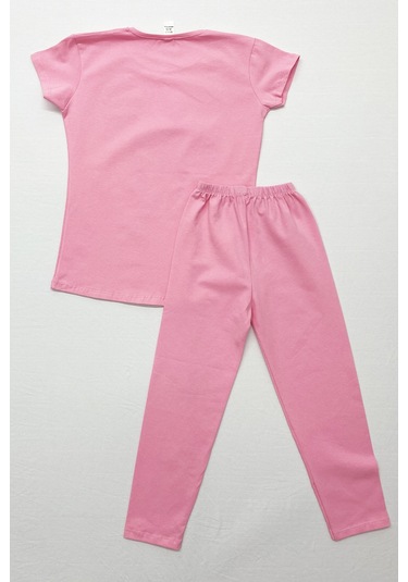 Kız Çocuk Taytlı Takım Saç Bandı Hediyeli Baskılı C64 Pembe